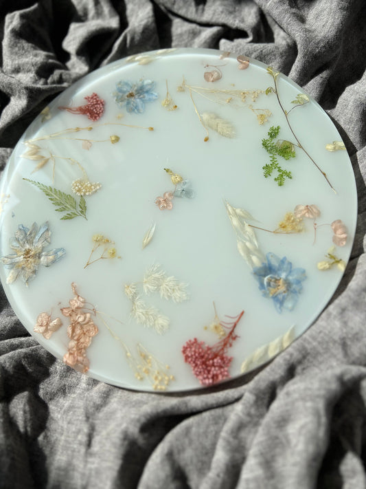 12" Round Pastel Floral CHARCUTERIE Board